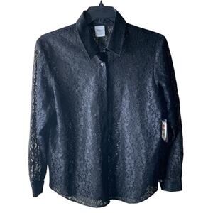 Westbound Floral Lace Blouse Women L Long Sleeve Mesh Button Up Casual Shirt NWT